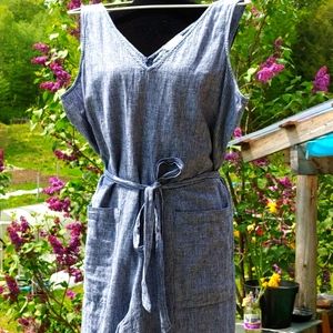 Beachlunchlounge summer linen coveralls pinstripe